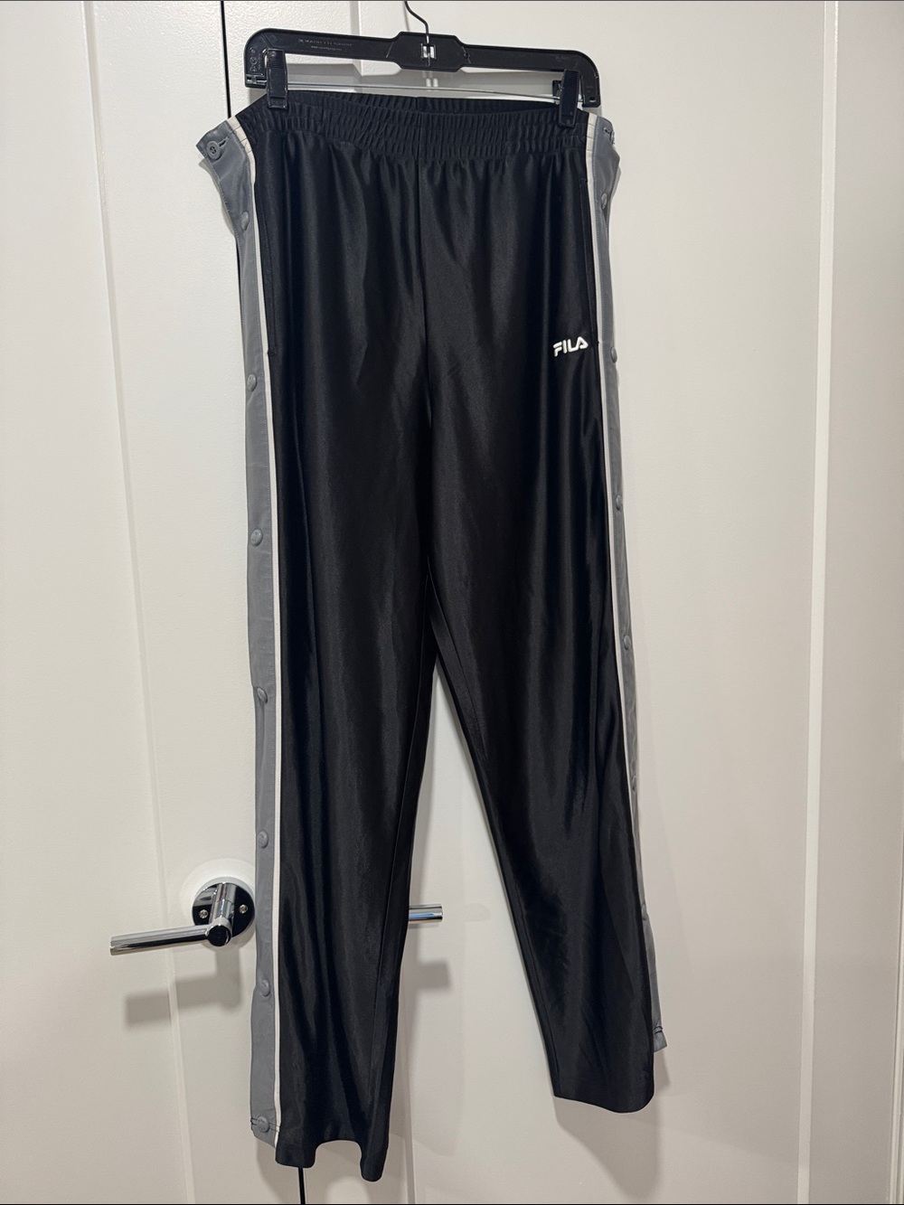 Fila Black Track Pants with Gray Snap Side Panels